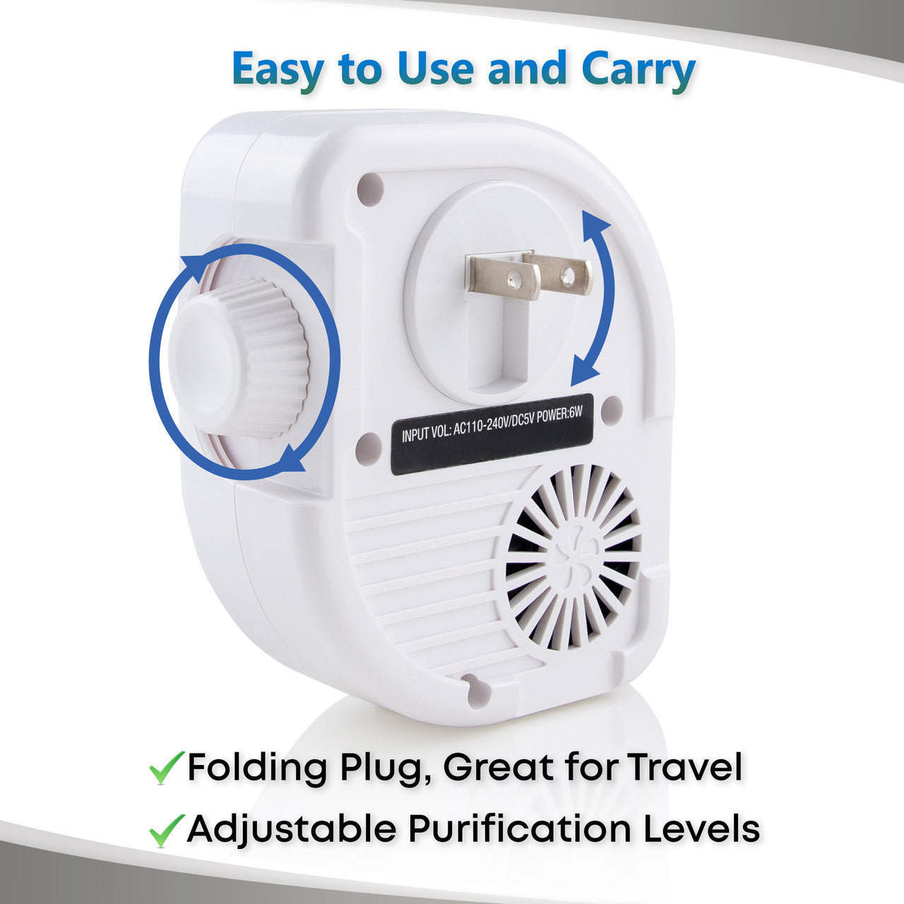 A collapsible plug makes our air purifier portable. 