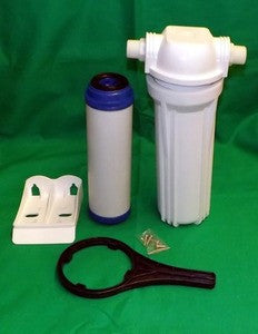 O3 PURE Optional 10" Laundry water pre filter complete. Housing, Charcoal Filter, Bracket